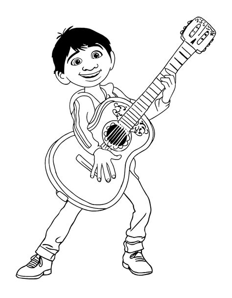 coco miguel  playing  guitar cartoon coloring pages coloring