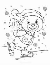 Hiver Gelé Ourson Lac Patine Skating sketch template