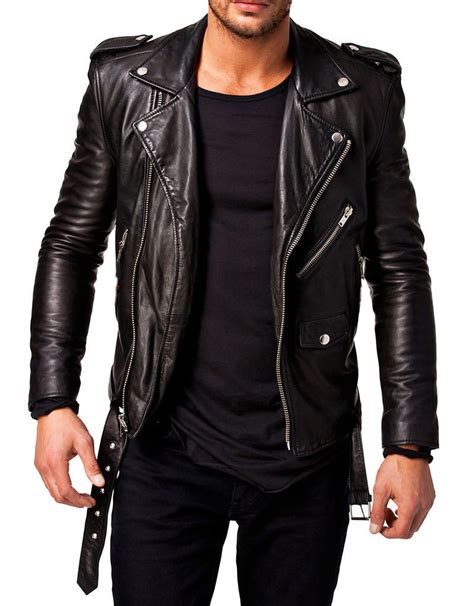 mens genuine leather jacket slim fit biker motorcycle fashion jacket leatherworld