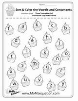 Vowels Consonants Worksheets Sort Trace Tracing Cupcakes sketch template