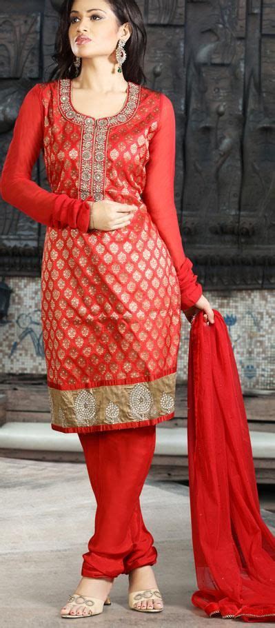 red full sleeve brocade knee length churidar suit 19570 hot dress bollywood outfits party