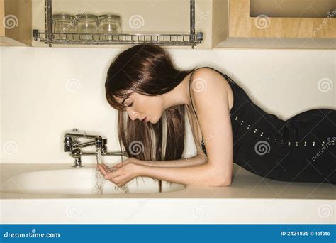 Woman At Sink Stock Image Image Of Drink Years Drinking 2424835