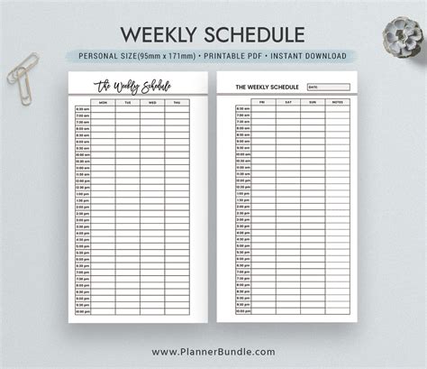 weekly schedule printable planner inserts personal size planner