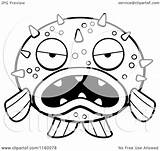Grumpy Blowfish Facing Front Clipart Cartoon Outlined Coloring Vector Thoman Cory Royalty sketch template