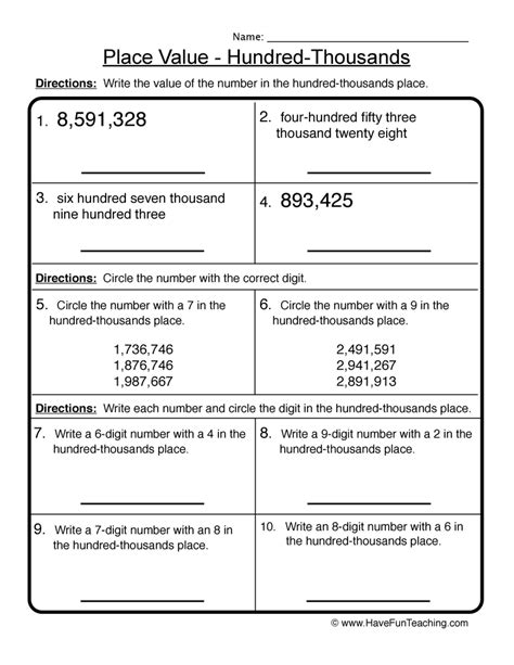 thousands hundreds tens  place  worksheet  teach simple