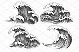 Waves Sketch Wave Drawing Ocean Ink Sea Set Creativemarket Meer sketch template