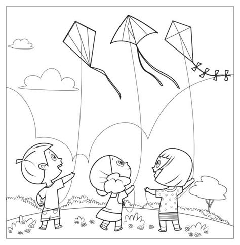 boy flying kite drawing illustrations royalty  vector graphics