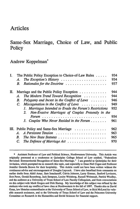 same sex marriage choice of law and public policy 76 texas law review 1997 1998
