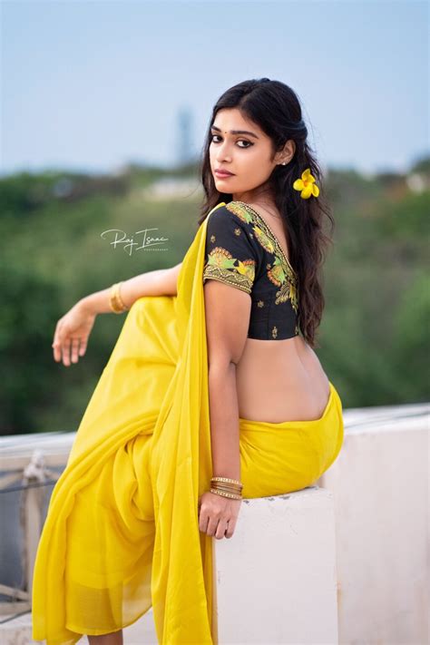 dharsha gupta latest hot photoshoot stills  yellow saree actress galaxy