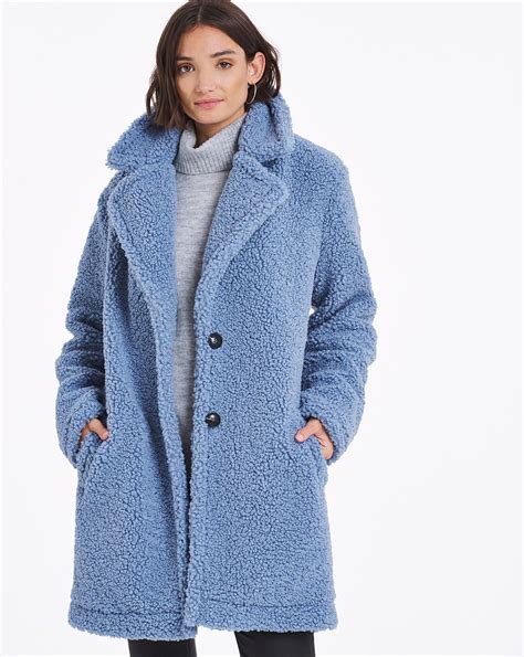 dusky blue faux fur teddy coat oxendales