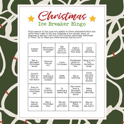 printable christmas party ice breaker game human bingo cards etsy