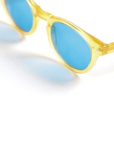 semi round sunglasses in yellow with blue lenses in 2020 round