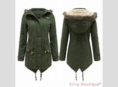 Ladies Womens Faux Fur Oversized Hood Fishtail Parka Jacket Military