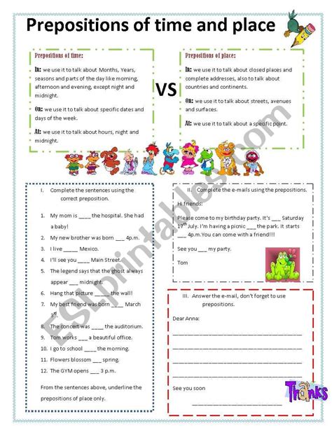 prepositions  time  place esl worksheet  susyhope
