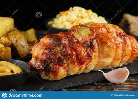 Boneless Meat Roulade On The Table Delicious Food In The Restaurant