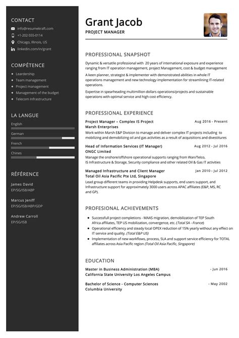 project manager pm resume cv examples template   riset