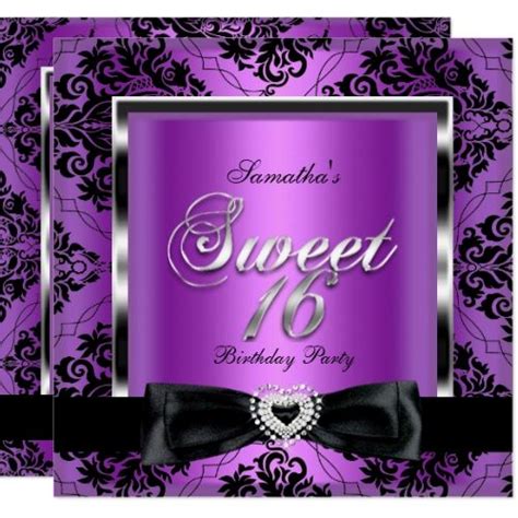 sweet sixteen 16 party purple damask silver black