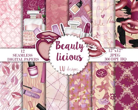 beauty digital papers makeup backgrounds   seamless patterns