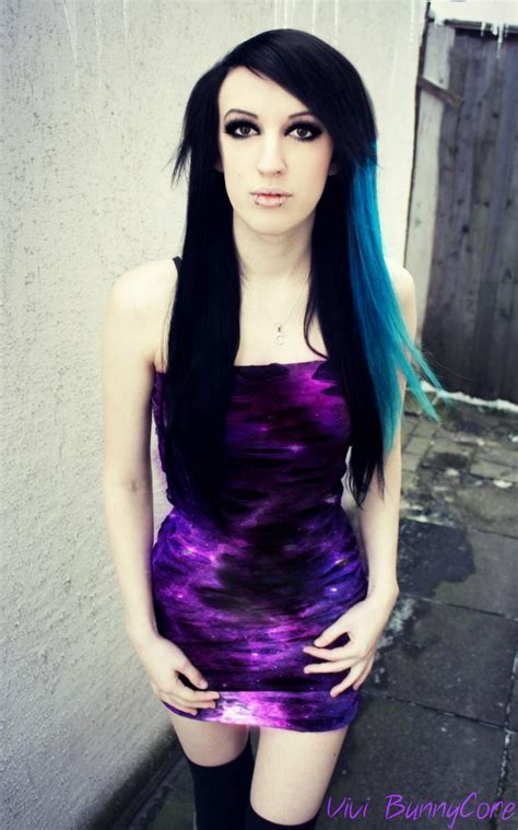 emo girl with black hair and dress