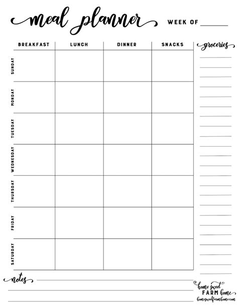 meal plan chart template