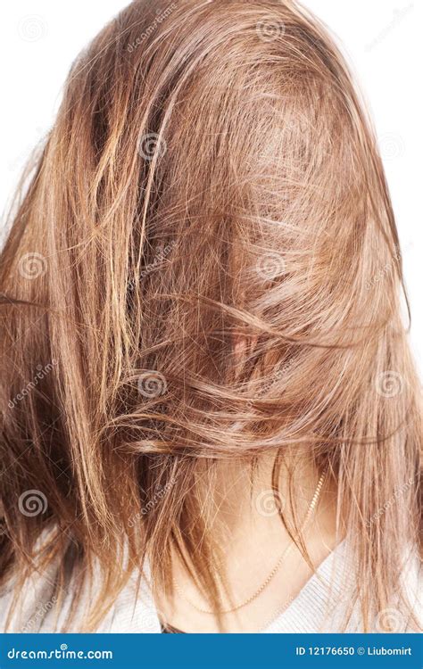 hair covering face stock photo image