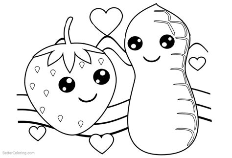 cute food coloring pages strawberry  peanut  printable coloring pages