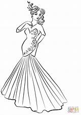 Coloring Dress Pages Evening Woman Dresses Fashion Girls Colouring Wedding Printable Barbie Kids sketch template
