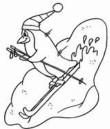 Penguin Coloring Pages Animal Skiing Penguins Christmas Gif sketch template