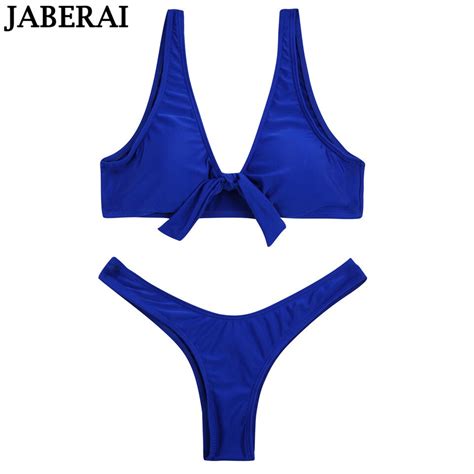 jaberai sexy bowknot bikini set 2019 women push up swimwear blue solid
