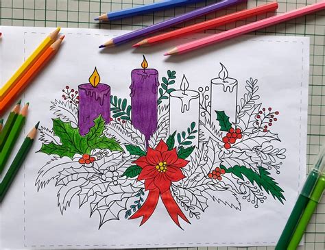 advent wreath  scroll coloring printables  kids  etsy