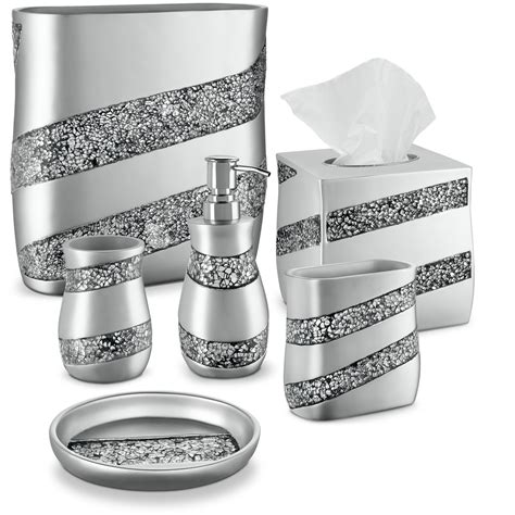 dwellza silver mosaic bathroom accessories set  piece bath set