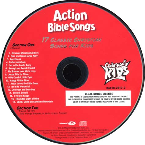 cedarmont kids action bible songs cd album enhanced promo