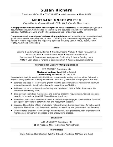 mortgage underwriter resume sample monstercom