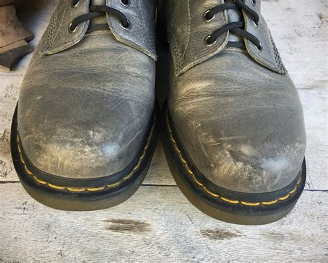 vintage  worn dr martens gray lace  ankle boots uk size   mens size  punk rocker