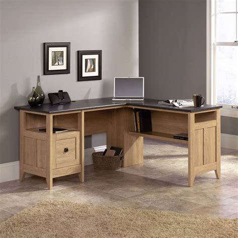 teknik  home study  shaped desk  dover oak finish aldea group