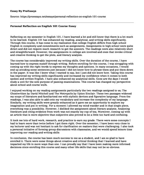 personal reflection  english    essay term paper