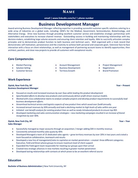 business development manager resume  guide zipjob