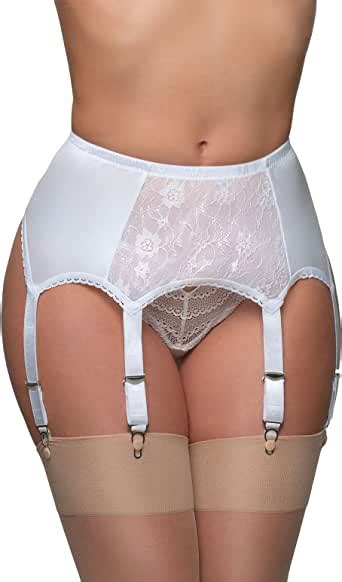 nylon dreams ndl8 women s white lace garter belt 6 strap