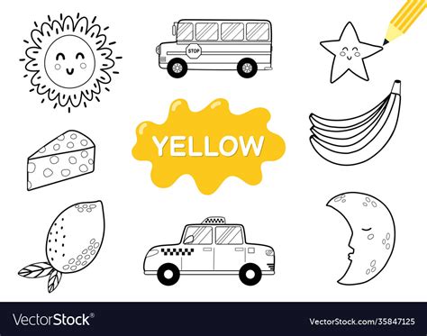 color elements  yellow coloring page royalty  vector