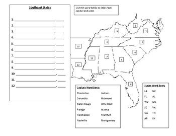 southeast states map quiz map vector