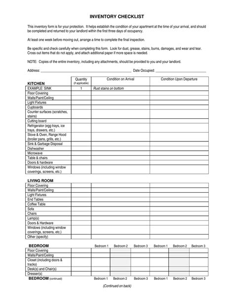 inventory checklist template  printable  templateroller