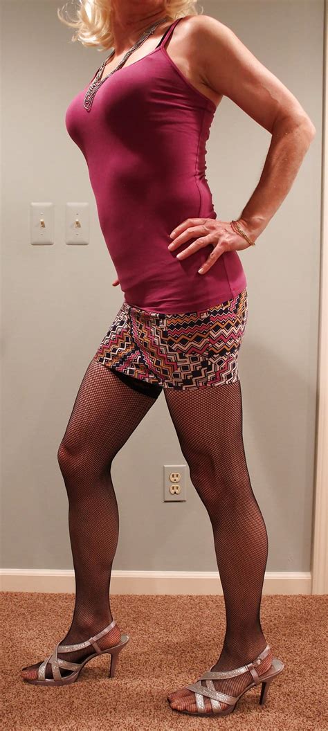 Lesbian Cd Gurl Wearing Short Skirt Stockings Heels Cami