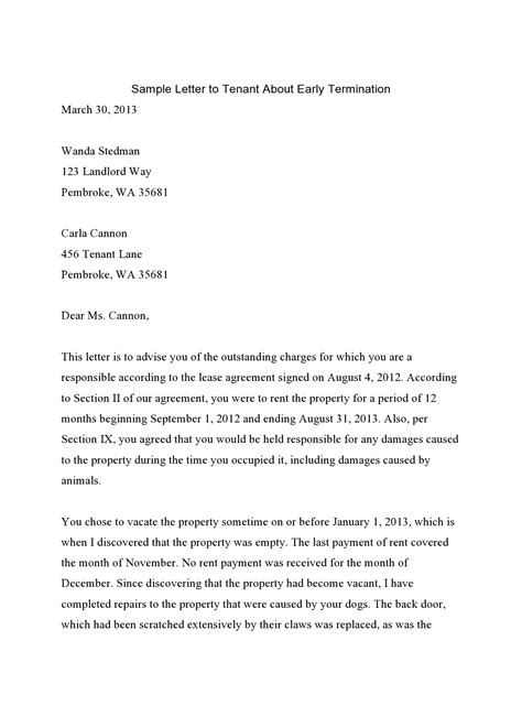 sample letter  terminate tenancy agreement  landlord