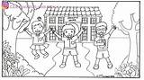Mewarnai Sekolah Putih Kebersihan Lingkungan Menjaga Cerita sketch template