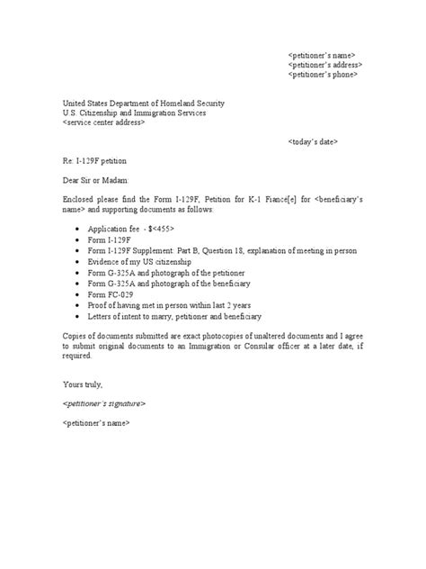 fiance petition cover letter international law federal