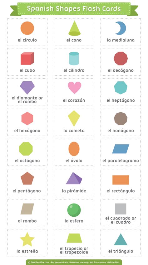 printable spanish shapes flash cards     format