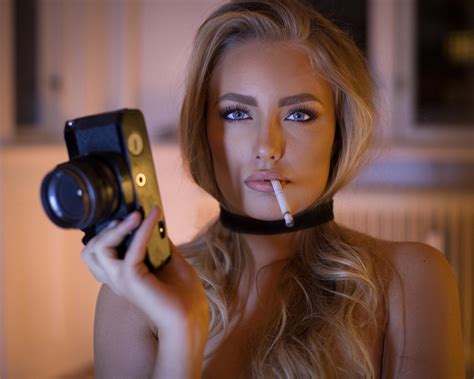 Girl Model Nicole Aniston Photo Cigarette A Camera Blonde