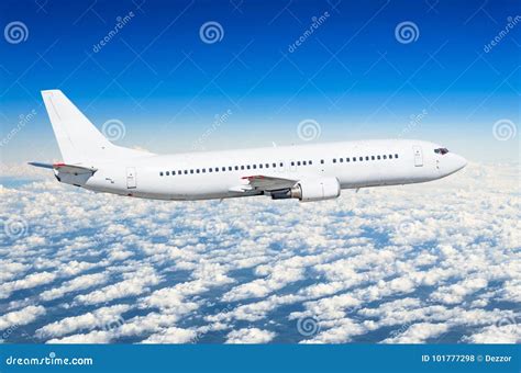 passenger white airplane   side view flies   flight level sky