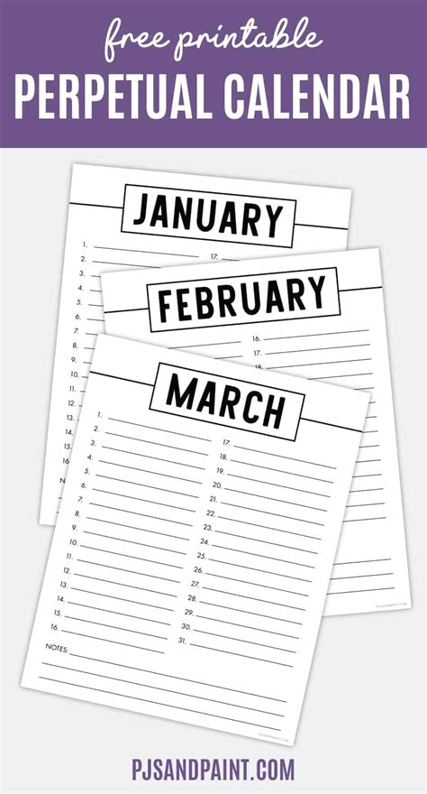printable perpetual calendar printable birthday calendar
