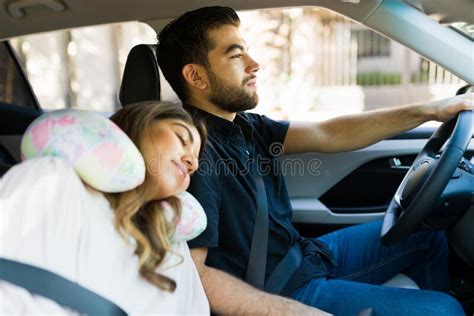 Tired Girlfriend Sleeping While Traveling Stock Image Image Of